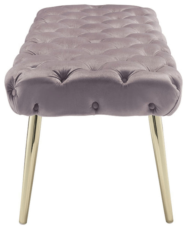48" Lilac And Gold Upholstered Velvet Bench