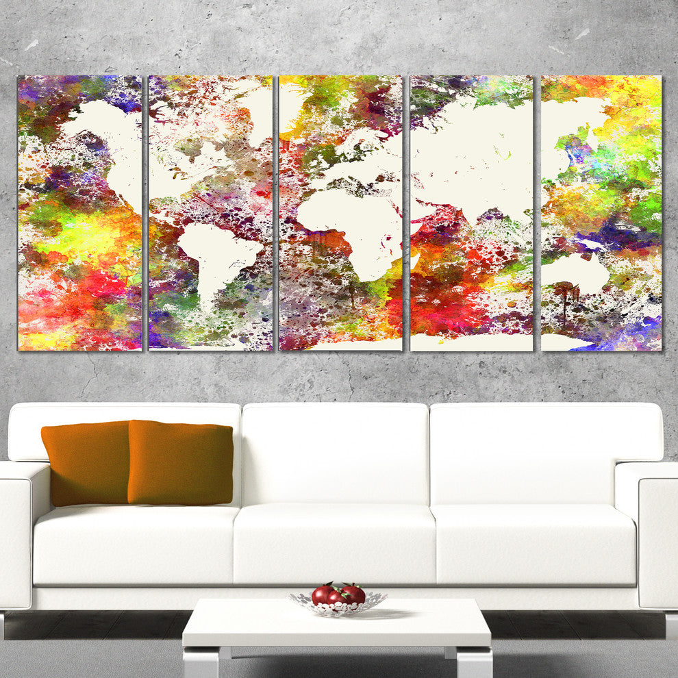 "World Map in Great Colors" Canvas Print, 5 Panels, 60"x28"