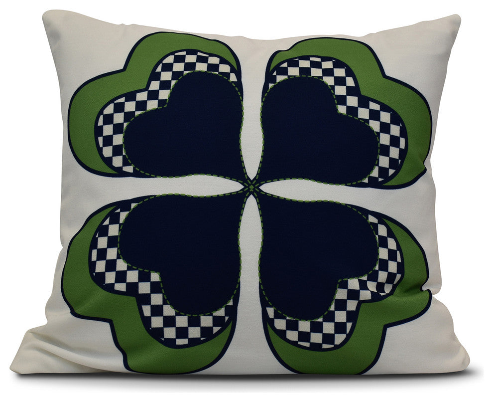 4 Leaf Clover, Holiday Floral Print Pillow, Navy Blue, 26"x26"