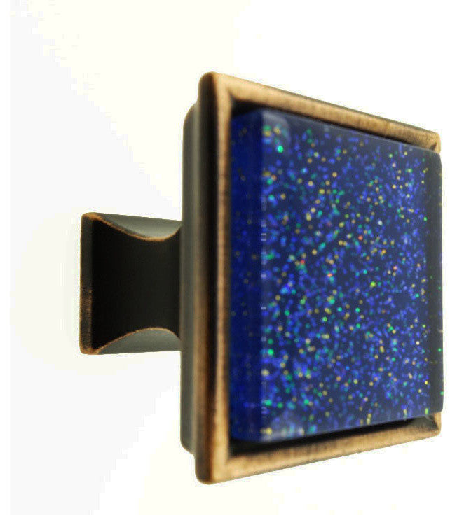 Sparkling Oceanic Blue Sand Crystal Glass Oil Rubbed Bronze Madison Classic Knob