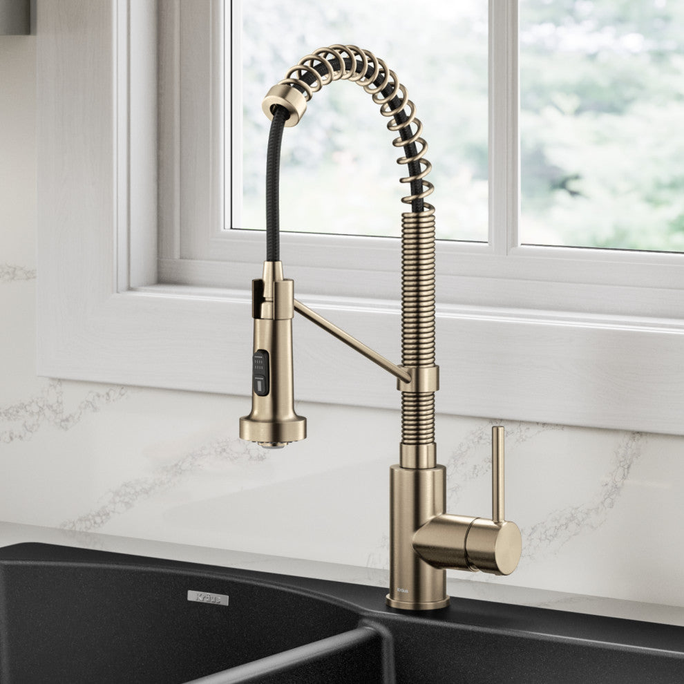 Bolden Commercial Style 2-Function Pull-Down 1-Handle 1-Hole Kitchen Faucet, Spot Free Antique Champagne Bronze