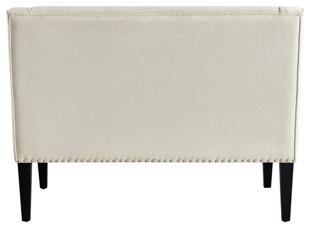 45" Cream And Black Upholstered Linen Bench
