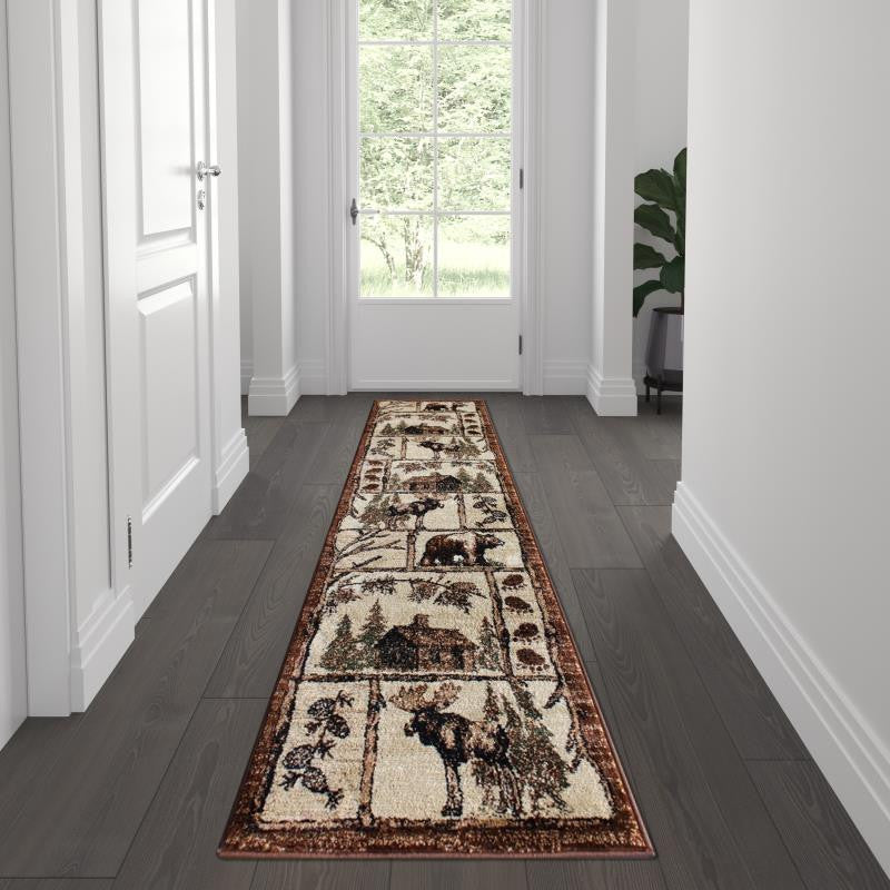 Vale Collection Rustic Wildlife Themed Area Rug, Brown, 2' X 7'