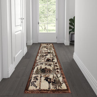 Vale Collection Rustic Wildlife Themed Area Rug, Brown, 2' X 7'