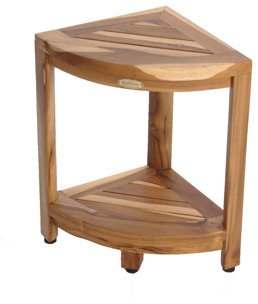 Ecodecors Earthyteak Corner Teak Shower Stools or Shelf, 12"x12"x18"