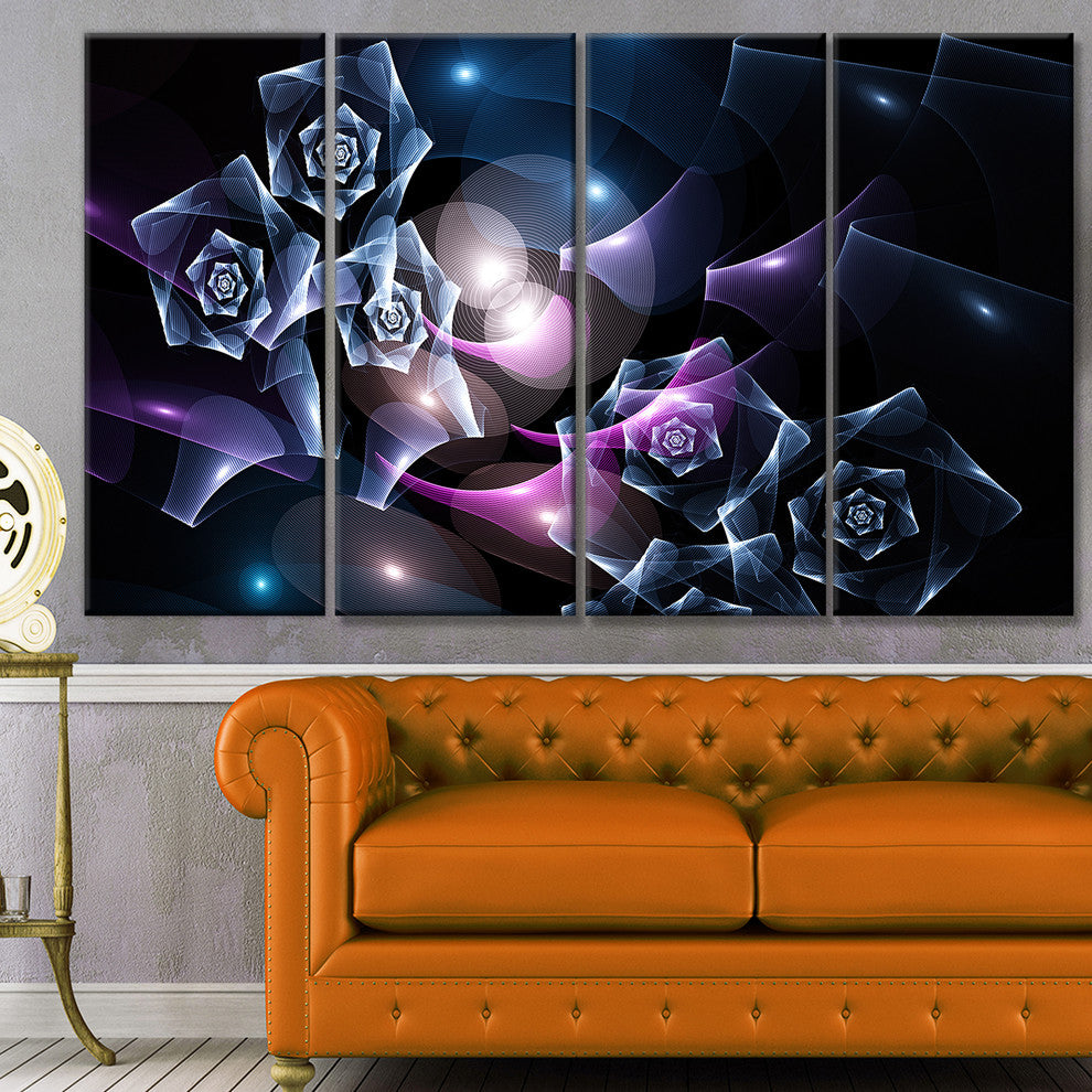 Glowing Bouquet of Beautiful Roses, Abstract Canvas Art Print, 48"x28", 4 Panels