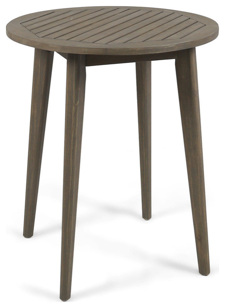 GDF Studio Fitch Outdoor Round Acacia Wood Bistro Table, Gray