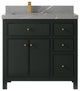 Sonoma 36 Left Offset Reeded Bath Vanity in Dark Forest Green 2" Piatra Gray