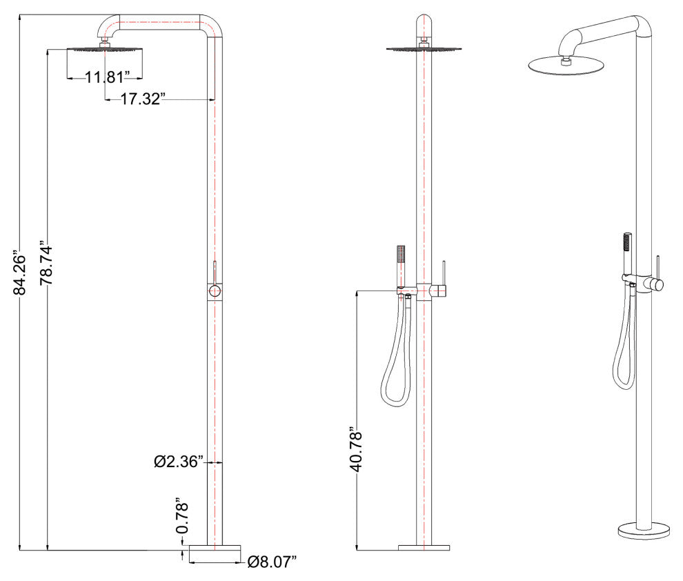 Free Standing Outdoor Shower with Handheld Shower, Matte Black