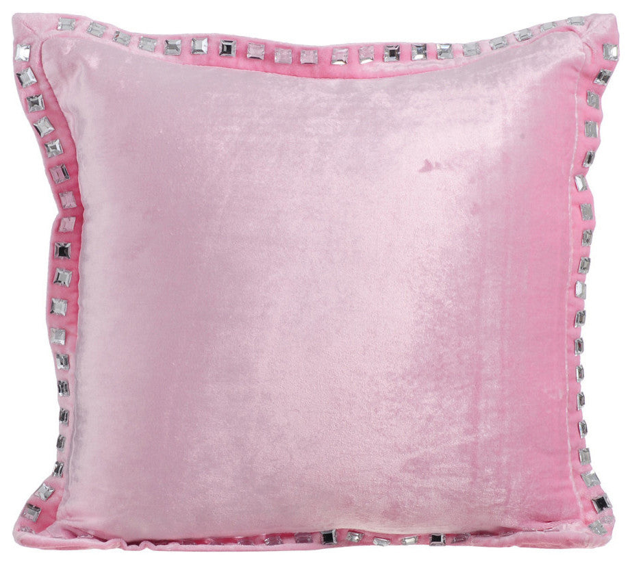 Pink Decorative Pillow Covers 14"x14" Velvet, Pink Crystal Palace