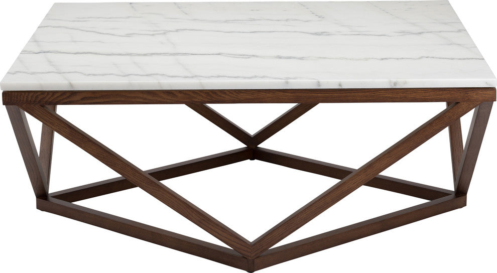 Jasmine Coffee Table, Modern Wooden Walnut Coffee Table, Square White Marble