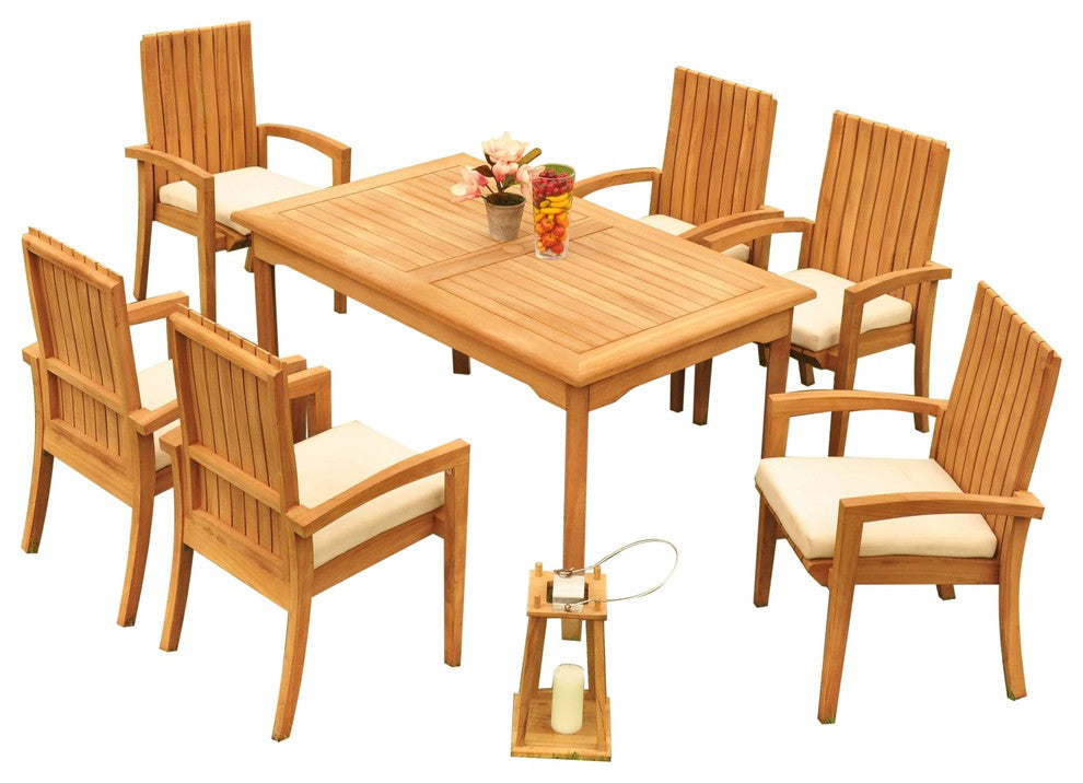7-Piece Outdoor Teak Dining Set: 60" Rectangle Table,6 Goa Stacking Arm Chairs
