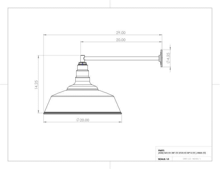 Redondo 20" Large Steel Barn Light with 20" Straight Arm Mount, Matte Black Inlay