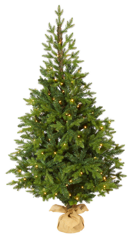 5' Fraser Fir Natural Look Faux Xmas Tree W/ Lights, Base & Bendable Branches