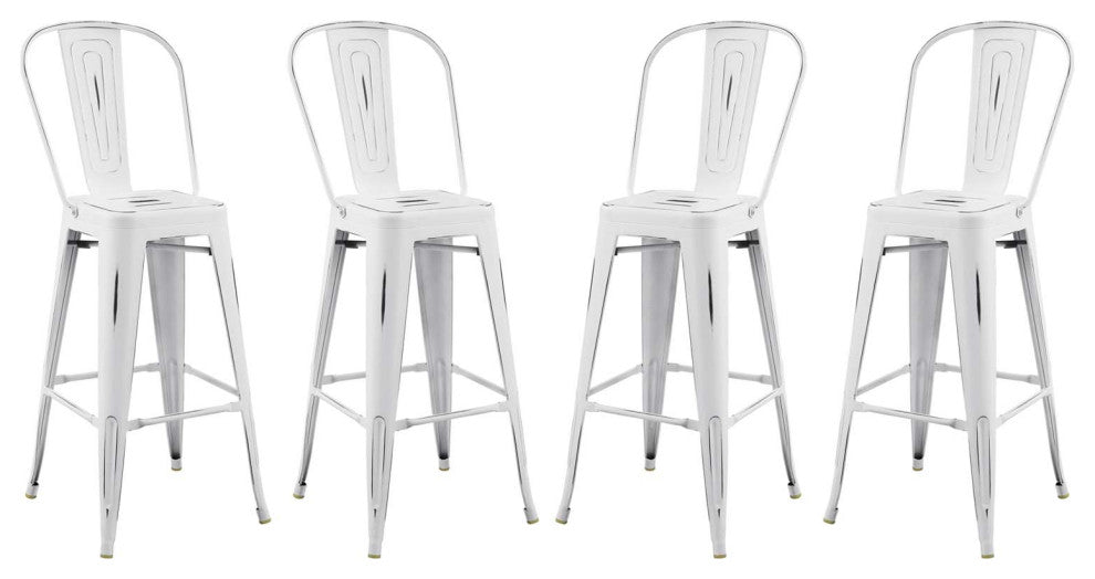 Bar Stool Chair Barstool, Set of 4, Metal, White, Bar Pub Cafe Bistro Restaurant