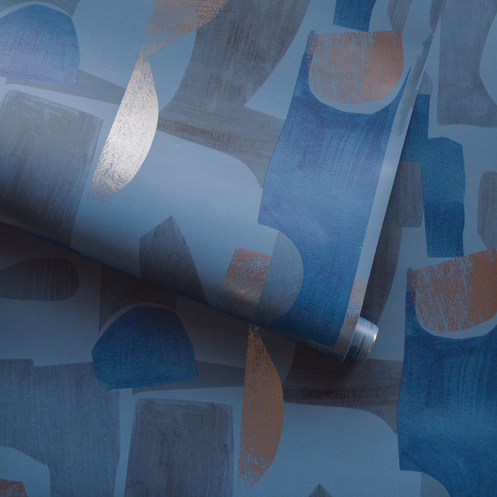 Geo Composition Peel and Stick Wallpaper, Blue