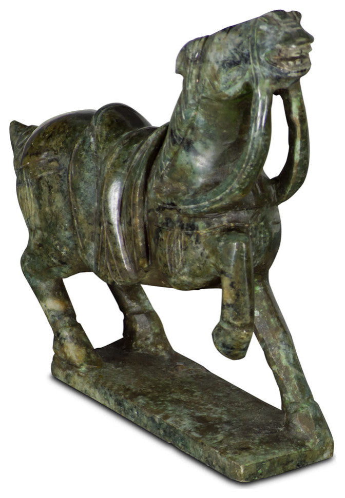 Dark Green Chinese Jade Warrior Horse Sculpture