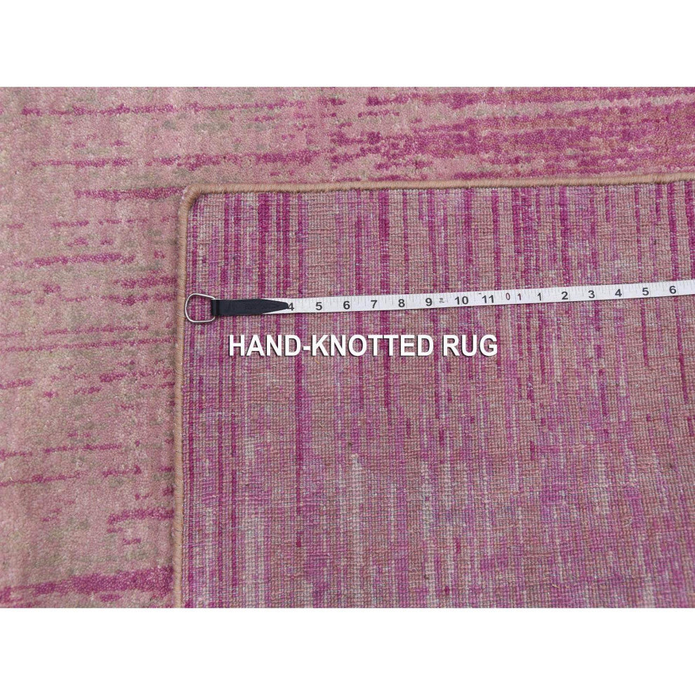 Natural Wool Pink Vertical Ombre Design Hand Knotted Oriental Rug, 4'1" x 6'2"
