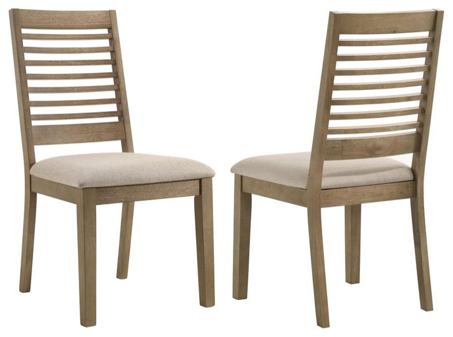 Set of 2 Upholstered Dining Chair With Ladder Back, Brown Washed and Latte