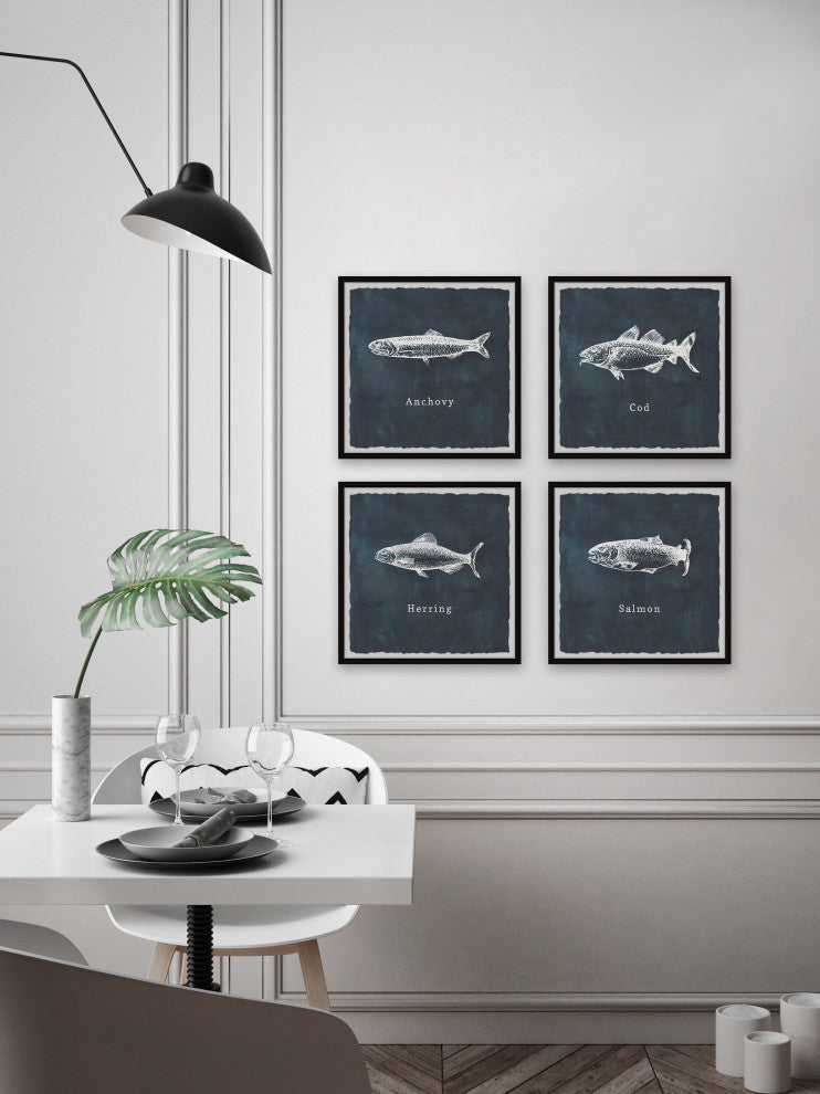 Herring and Salmon Quadriptych, 4-Piece Set, 32x32 Panels