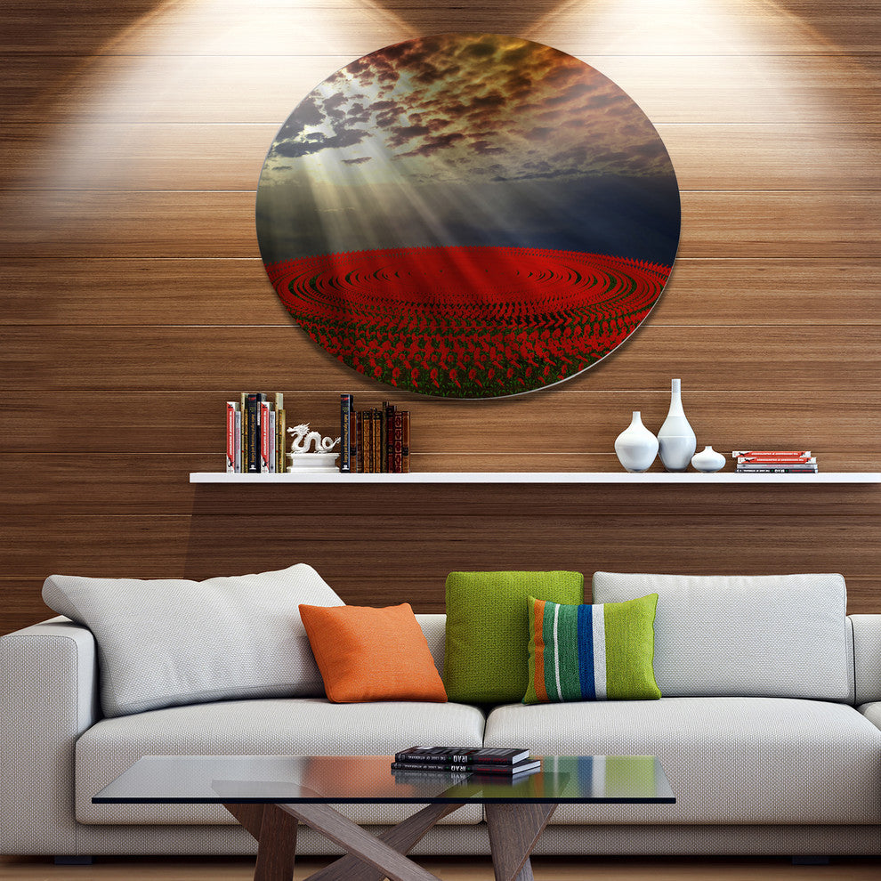 Beautiful Circled Flower Fields, Floral Wall Disc Metal Wall Art, 11"