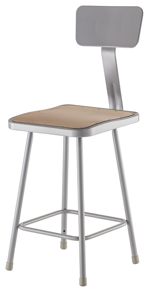 NPS Heavy Duty Square Seat Steel Stool With Backrest, Grey, 24 in. Height