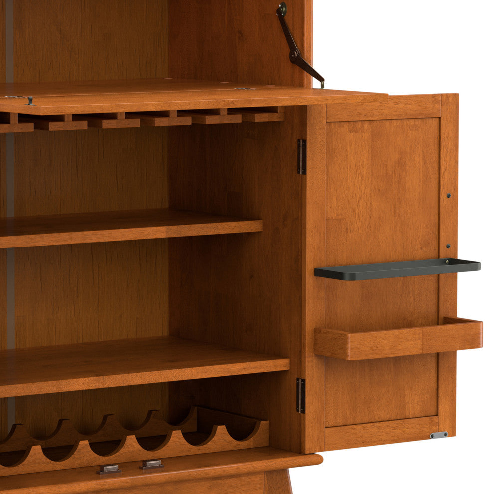 Draper Solid Hardwood Mid Century Bar Cabinet, Teak Brown