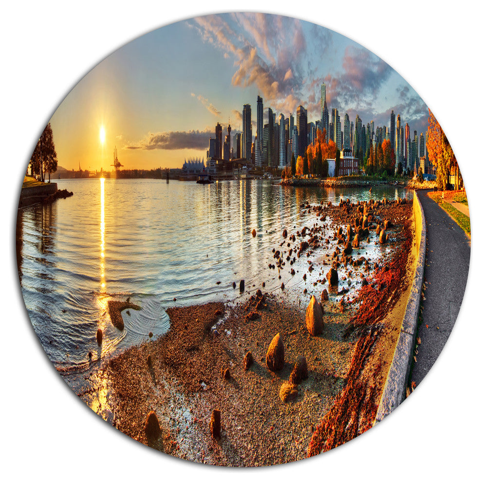 Vancouver Downtown Panorama, Landscape Disc Metal Artwork, 11"