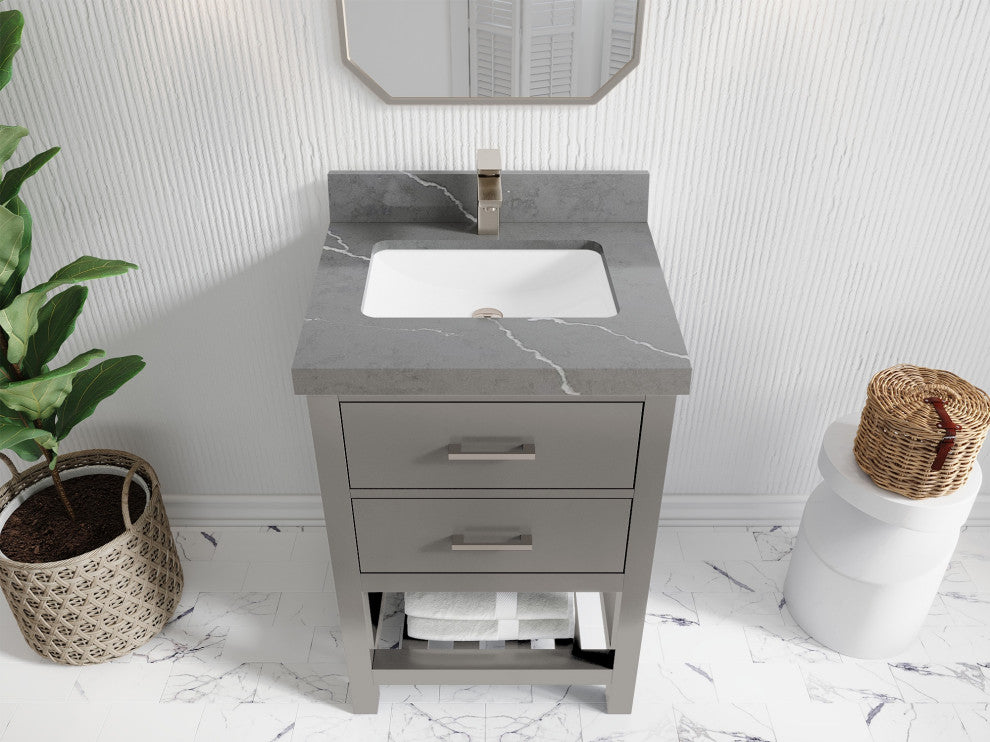 Parker 24" Single Sink Bath Vanity, Elephant Skin Gray 2" Piatra Gray