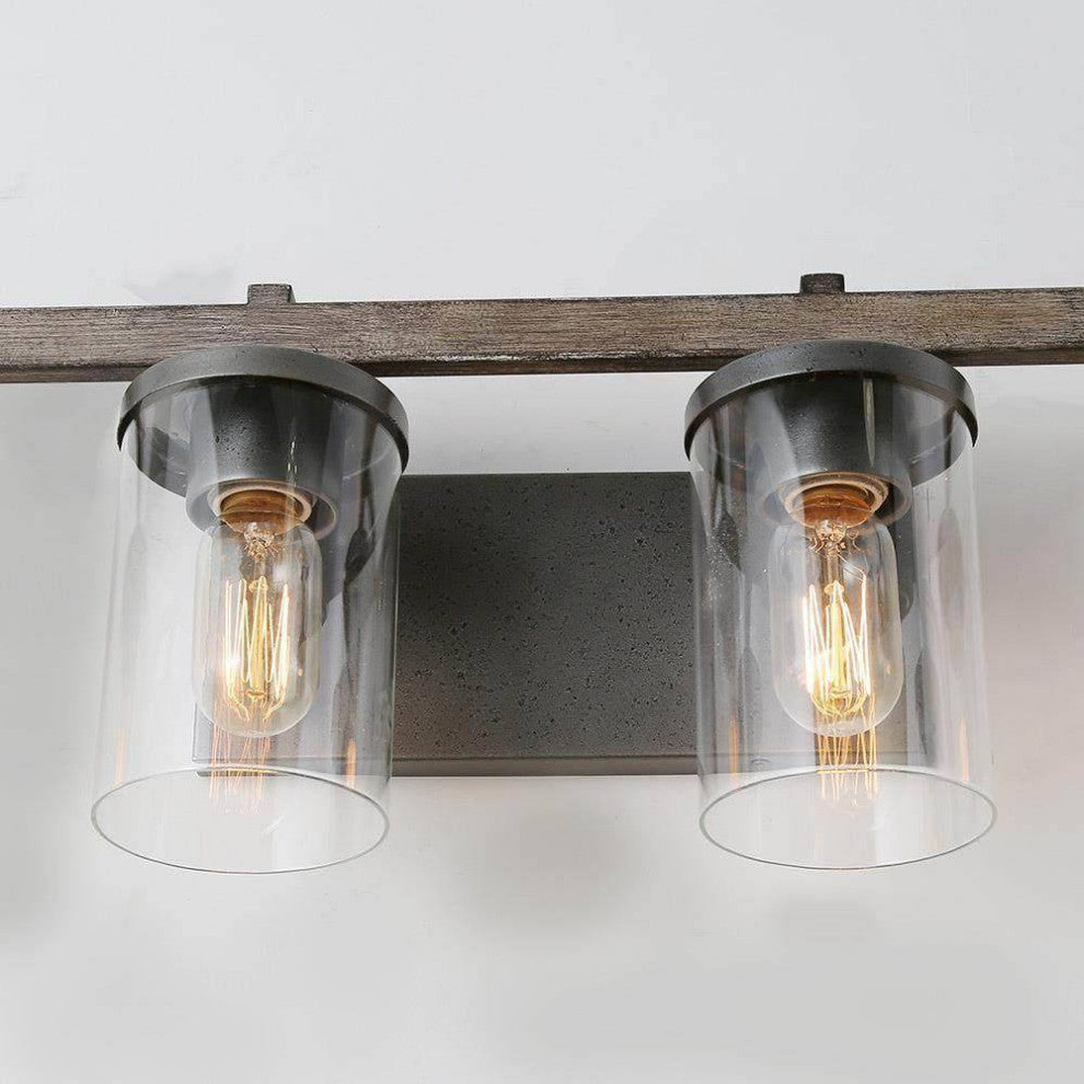 LNC Black Modern Farmhouse Glass-Cylinder Bathroom Vanity Light, 4 Lights, Wood