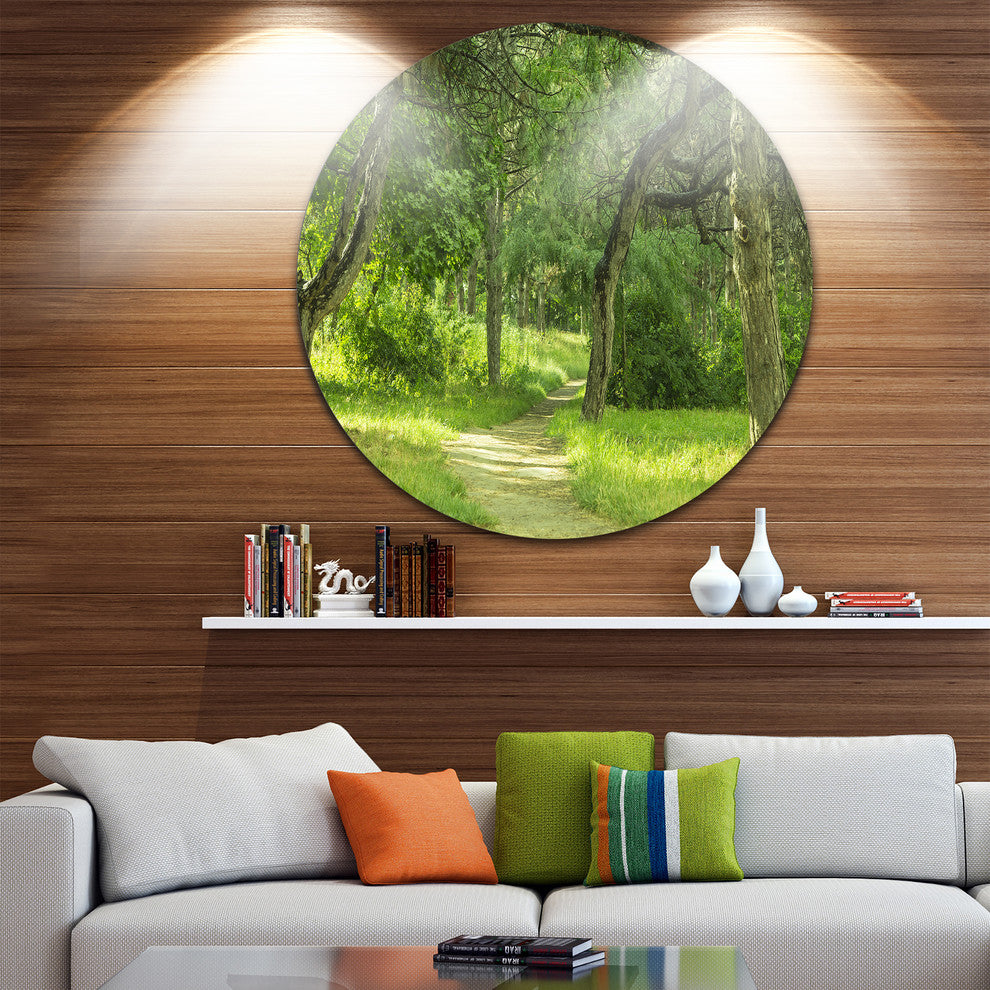 Green Forest Path In Early Summer, Landscape Photo Round Wall Art, 23"