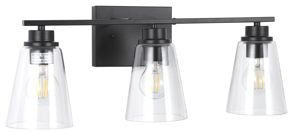 Chloe Lighting Erian Transitional 3-Light Matt Black Vanity Bath-Light 22" Wide