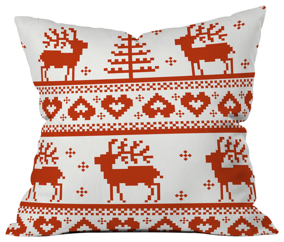 Deny Designs Natt Knitting Red Deer Throw Pillow, 16"x16"