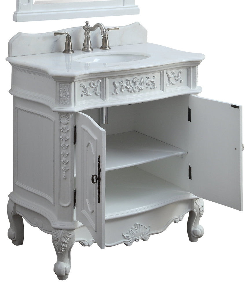 33 Inch Traditional Antique Style White Benson Bathroom Sink Vanity