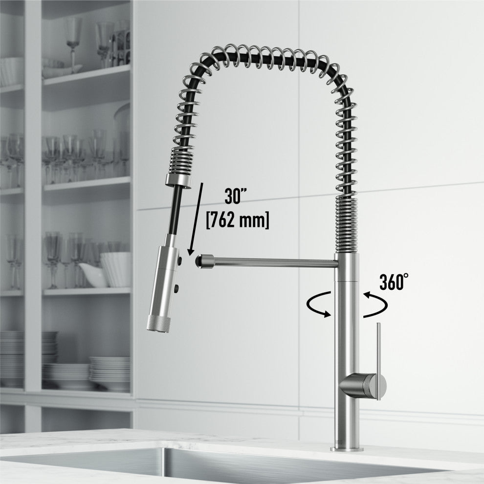 VIGO Sterling 23" H Single Handle Pull-Down Sprayer Kitchen Faucet, Stainless Steel, Without Extras