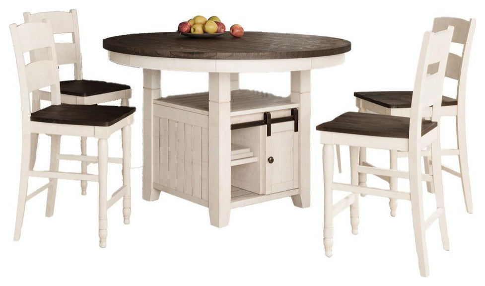 Rustic Farmhouse Five Piece Reclaimed Solid Wood Counter Height Round Dining...
