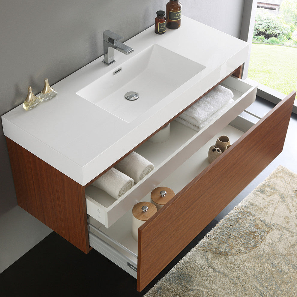 Fresca Mezzo 48" Teak Wall Hung Cabinet With Integrated Sink