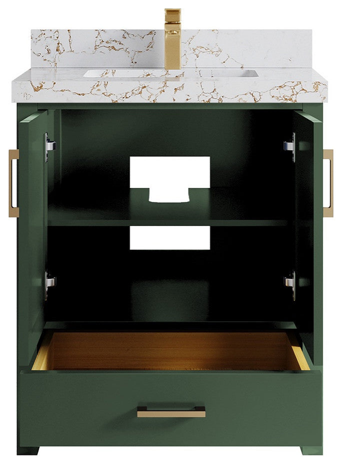 Malibu 30 Single Sink Bath Vanity in Lafayette Green 2" Viola Gold
