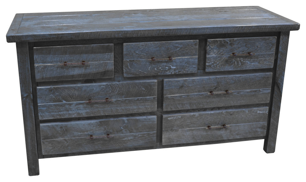 Rustic Barn Wood Style Timber Peg 7-Drawer Dresser, Smokey Gray