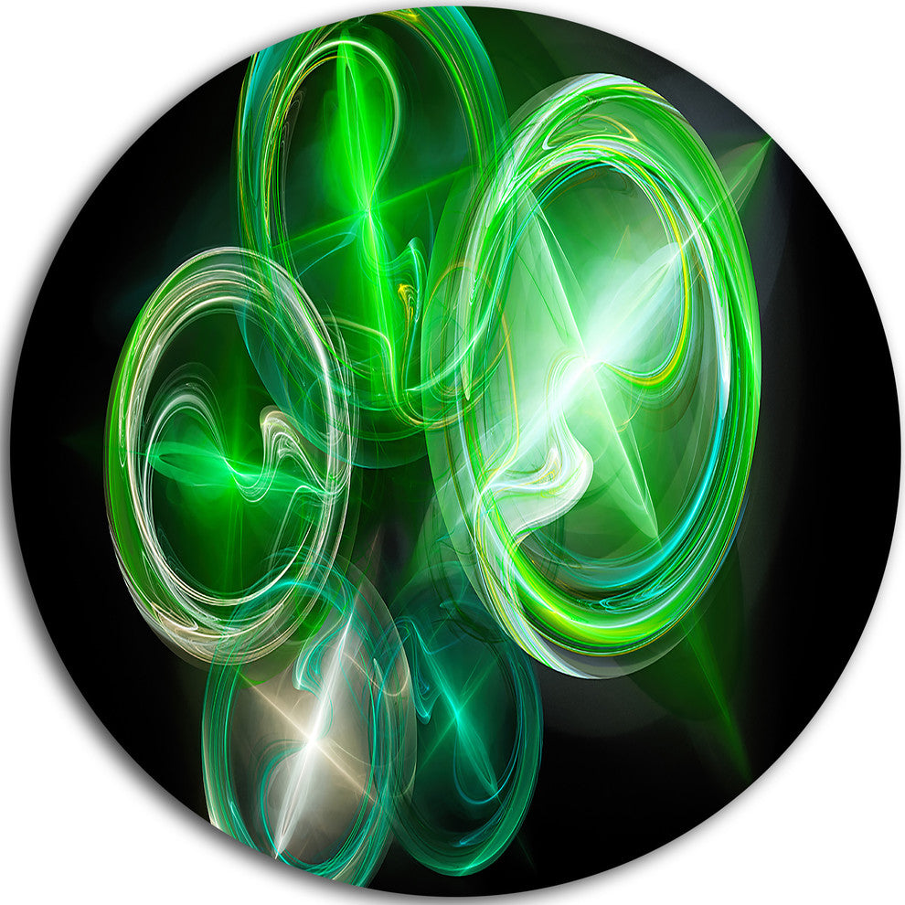 Green In Black Fractal Desktop Wallpaper, Abstract Round Wall Art, 38"