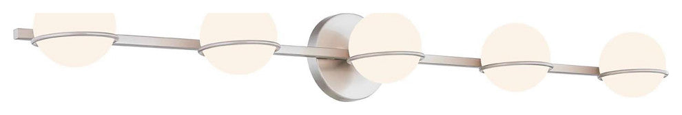 Fusion - Centric 5-Light Bath Bar - Brushed Nickel Finish - Opal Glass Shade