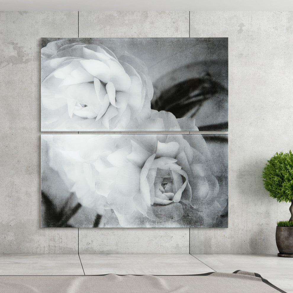 "Dark Ranunculus" Frameless Free Floating Tempered Glass Graphic Wall Art Set
