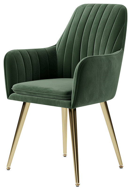 Modern Dining Chair Velvet Upholstered Dining Chairs With Arms, Set of 2, Green