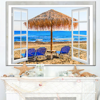 "Window Open To Beach Hut With Chairs" Seashore Wall Art, 1 Panel, 60"x28"