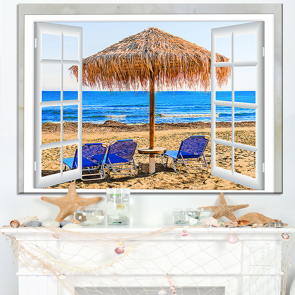 "Window Open To Beach Hut With Chairs" Seashore Wall Art, 1 Panel, 60"x28"