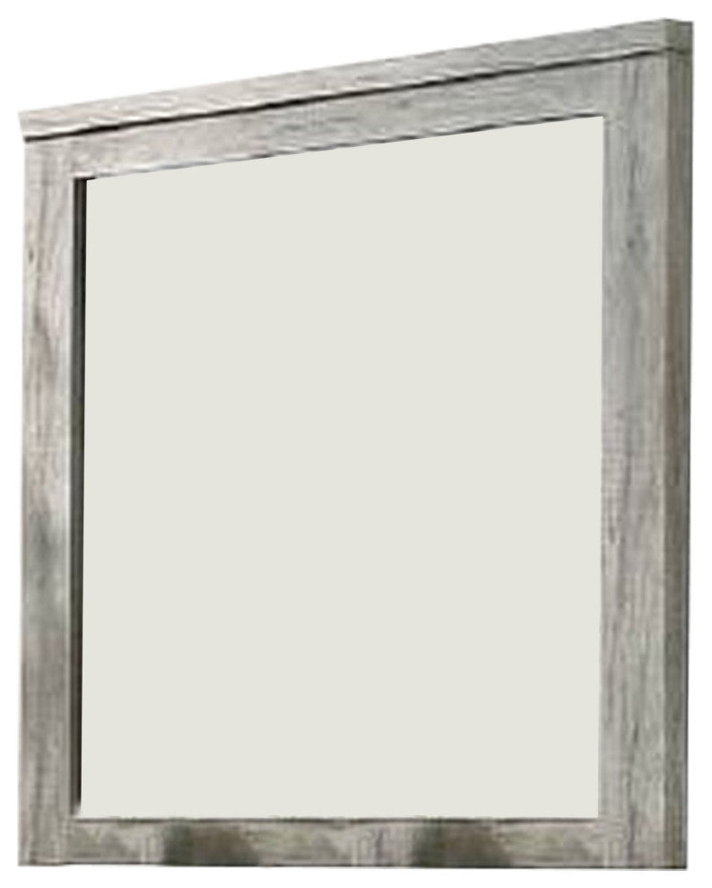 Benzara BM232688 Wall Mirror With Rectangular Frame and Molded Details, Gray
