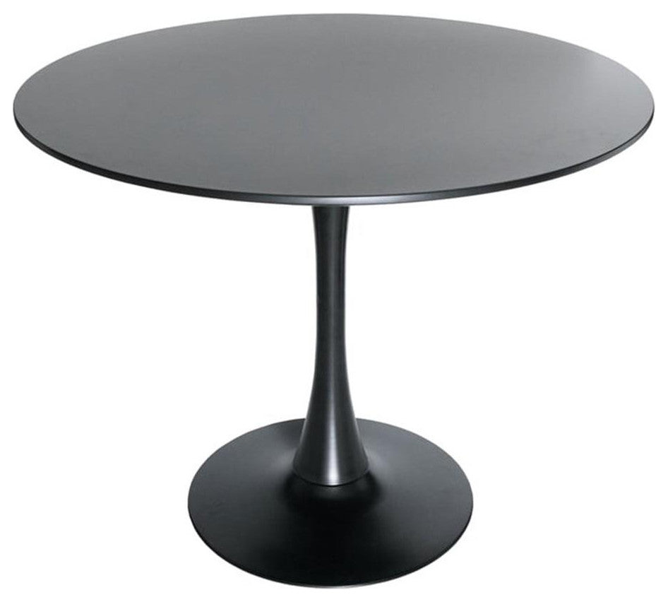 LeisureMod Bristol Modern Dining Table with Wood Top and Iron Base Black