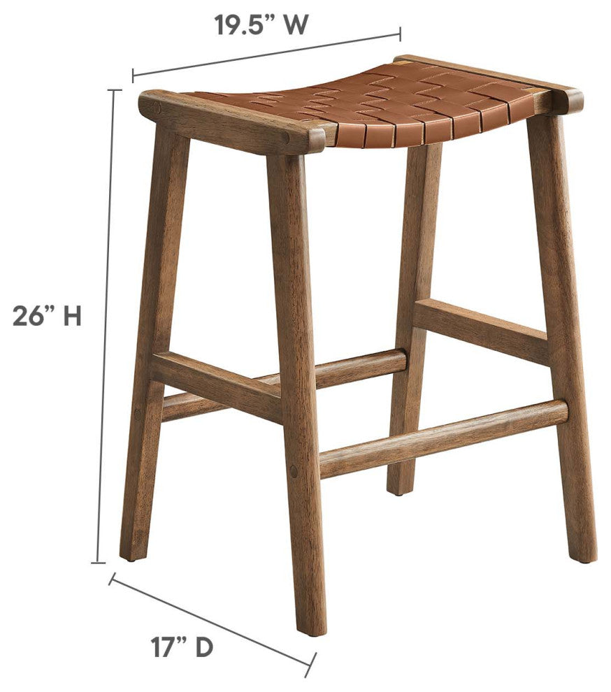 Saoirse Faux Leather Wood Counter Stool - Set of 2 - Walnut Brown
