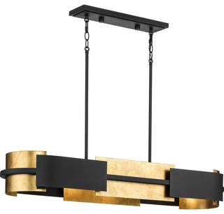 Lowery 4-Light Textured Black Linear Chandelier With Distressed Gold Leaf Accent