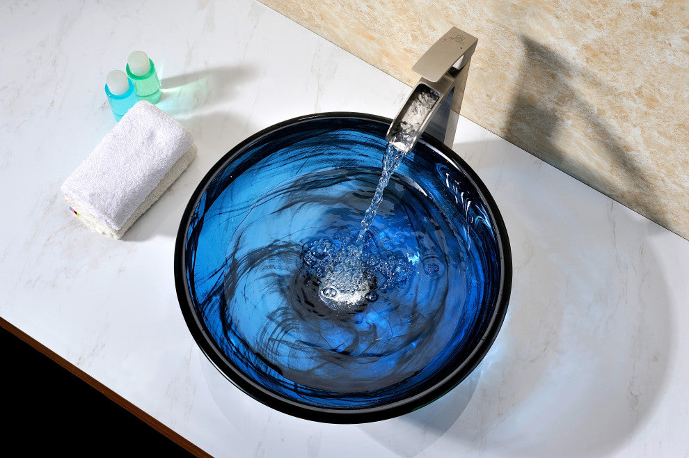 Soave Series Deco-Glass Vessel Sink In Sapphire Wisp